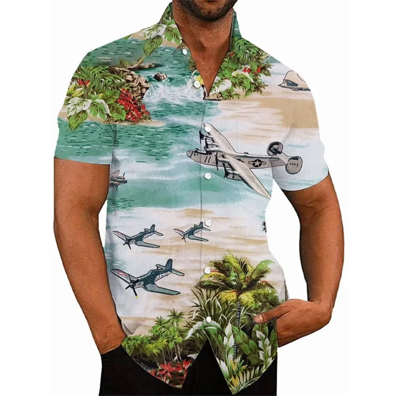 Hawaiian Shirt Spring Summer 3D Men Fighter Informal Shorts Shirt Button Hip Hop Street Clothes