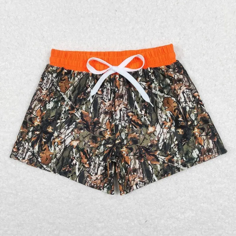 3.3 New rts baby summer boys beach shorts wholesale boutique jungle camo orange boys swimming trunks