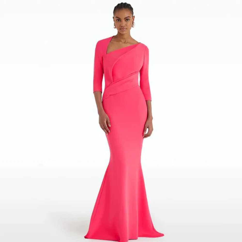 

Hot Pink Temperament Women's Evening Gowns Jersey 2024 Gowns Mermaid V-neck Floor Length Dresses