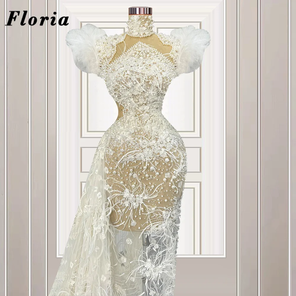 

Floria Vestidos Mermaid Evening Dresses Customize Lace Pearls Celebrity Prom Dress Vintage Dubai Women Party Gowns For Weddings