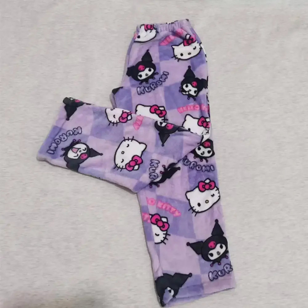 Sanrio Kuromi женские пижамные штаны Kawaii Hello Kitty аниме мультфильм широкие брюки домашние пижамы домашние брюки шорты милый подарок для девочек