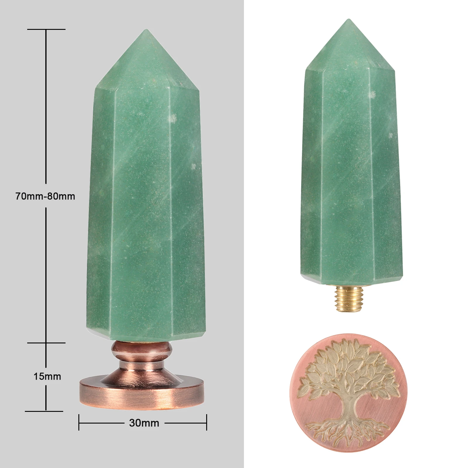 Green Aventurine Wax Seal Stamp For Wedding Invitations Envelope Crafts, Hexagonal Pointed Stone Handle With Copper Stamp Head