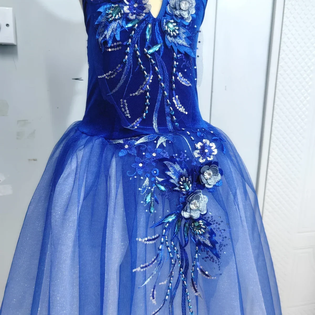 Faldas de tutú de Ballet azul, vestido de flores 3d, disfraces de actuación, Princesa, práctica de baile, vestido romántico largo