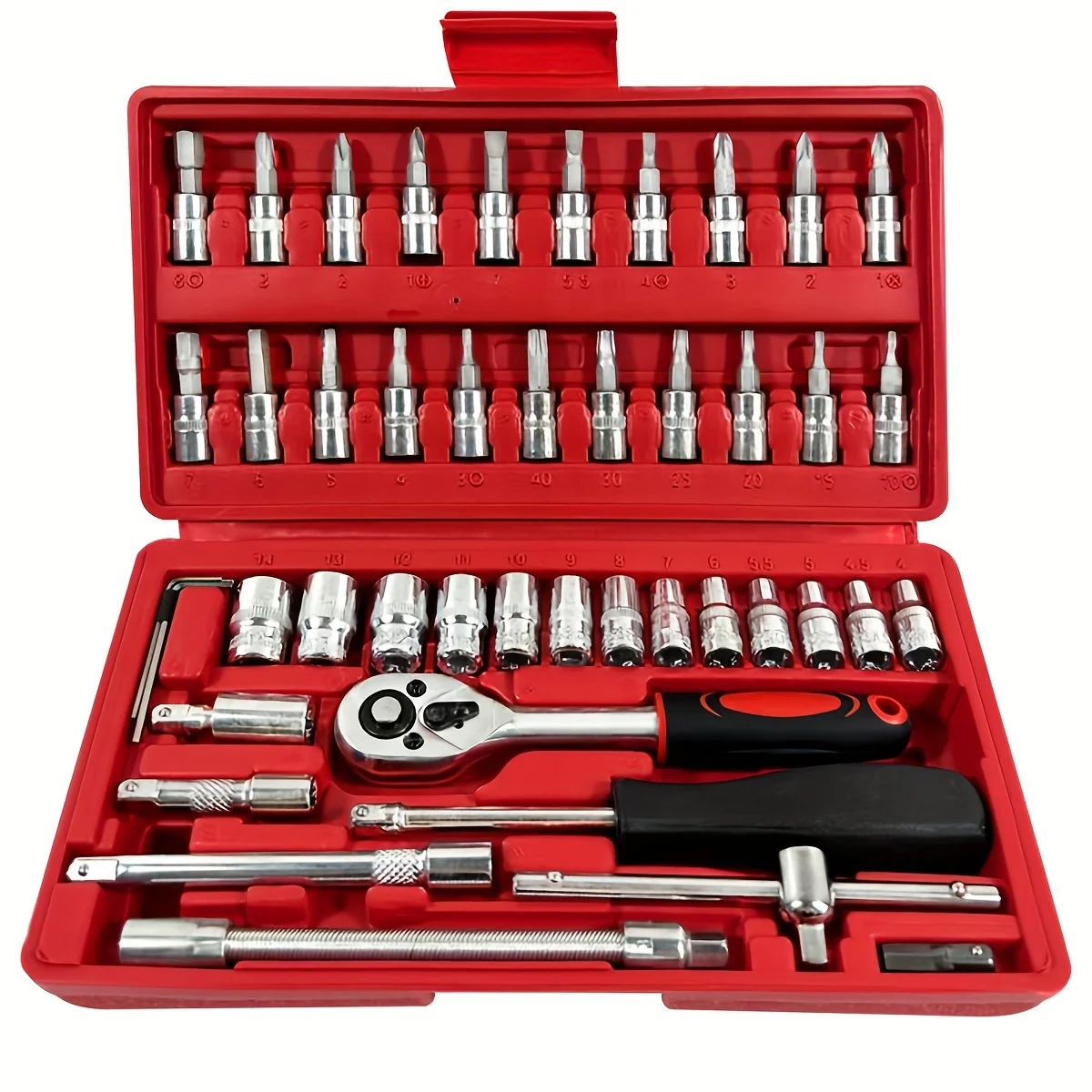 

46pcs Socket Set,1/4 Inch Drive Socket Ratchet Wrench Set Mechanic Tools Kit for Automotive Repair & Household,with Storage Case