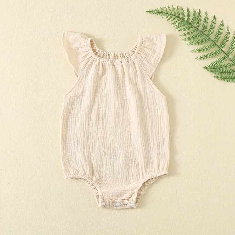 Summer Newborn Girls Romper, Double Gauze Flutter Sleeve Onesie, Infant Climbing Suit Baby Clothes