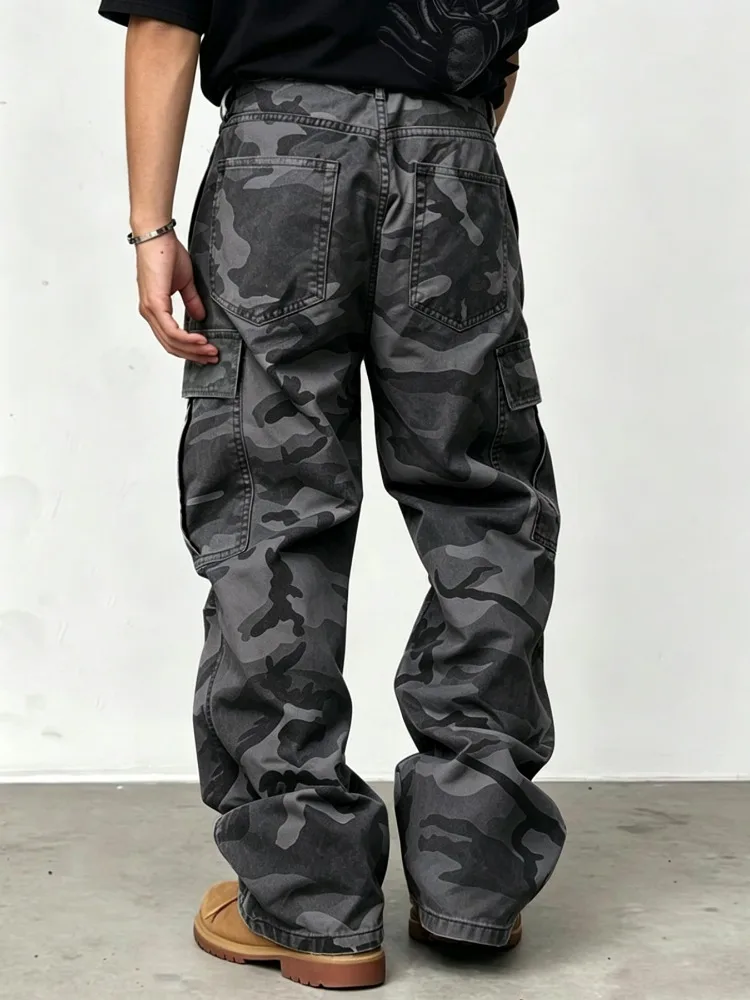 2026 New Men's Camo Cargo Jeans 100% Cotton All-Season Loose Straight Denim Pants Harajuku Streetwear Tactical Workwear Trousers