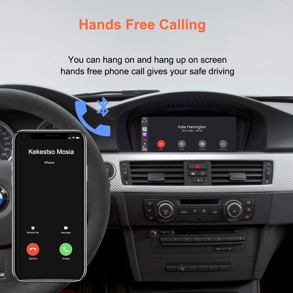 Bonroad Wireless Carplay Android Auto Decoder Box For BMW CIC System 3/5 Serie E60 E61 E90 E92 X1 E84 X3 F25 X4 F26 X5 E70 X6 E71 F10 F01 F07 Support Android Auto Mirror Link Navigation view 7