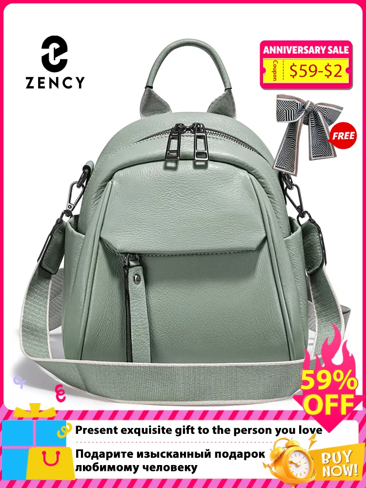 

Zency Soft Genuine Leather Women Small Backpack Purse Stylish Travel Rucksack School Shoulder Bag Solid Color Mochila College