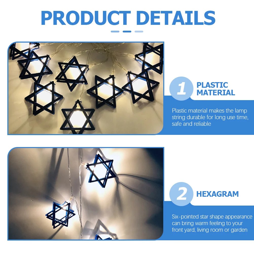1,65 m 10 LED Stella di David Hanukkah String Light Decorazioni per feste per interni ed esterni Forniture per festival Decorazioni per Hanukkah