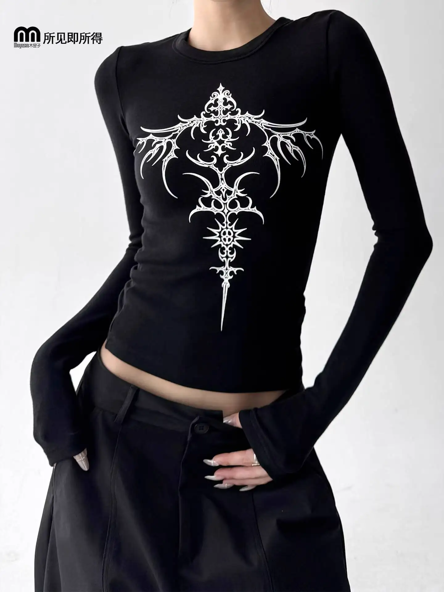 

Gothic Punk Women Long Sleeve T-shirt 2026 Women's Autumn Winter Retro T Shirt Slim Fit Long Sleeve E Girl Basic Layer Top