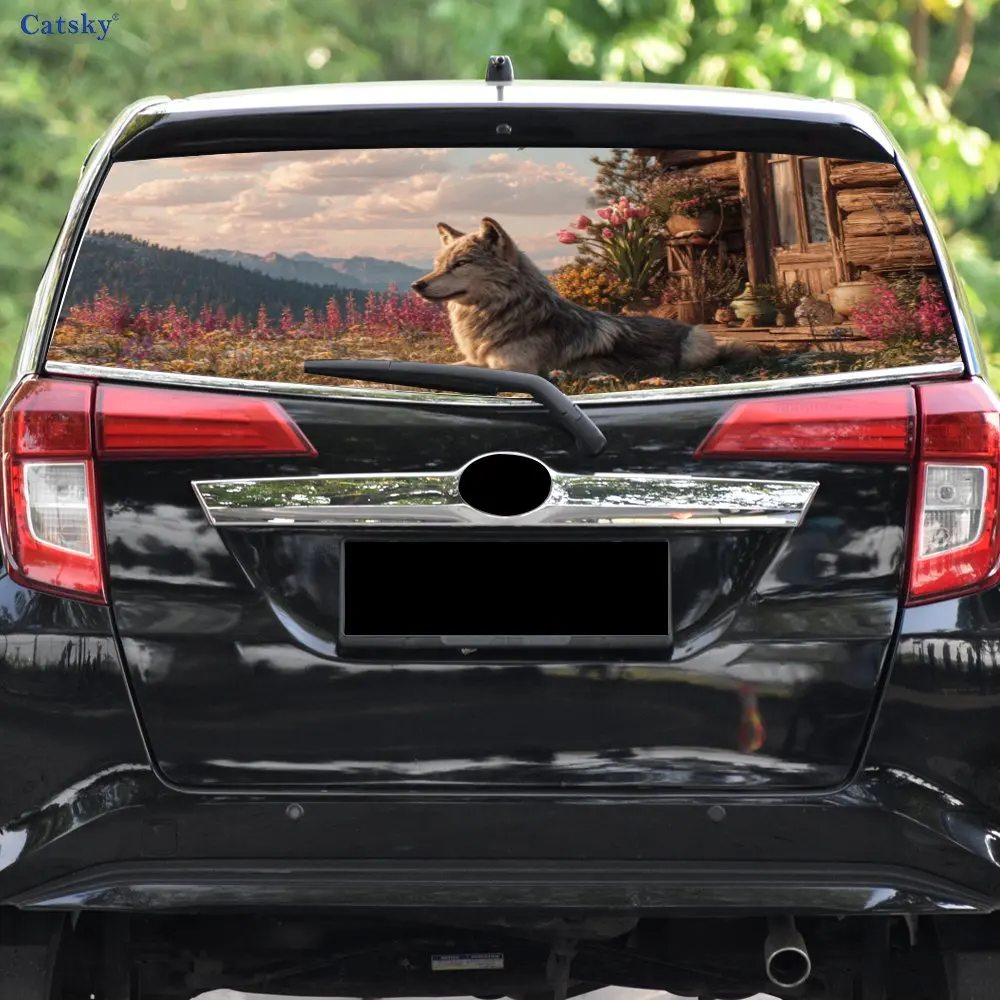 สติ๊กเกอร์ติดกระจกหลังรถ Wolf by Cabin, กันน้ำ ติดตั้งง่ายแบบมีกาวในตัว & ป้องกันรอยขีดข่วน, สติ๊กเกอร์ไวนิลตกแต่งรถยนต์, ตกแต่งรถยนต์, สไตล์เท่ๆ
