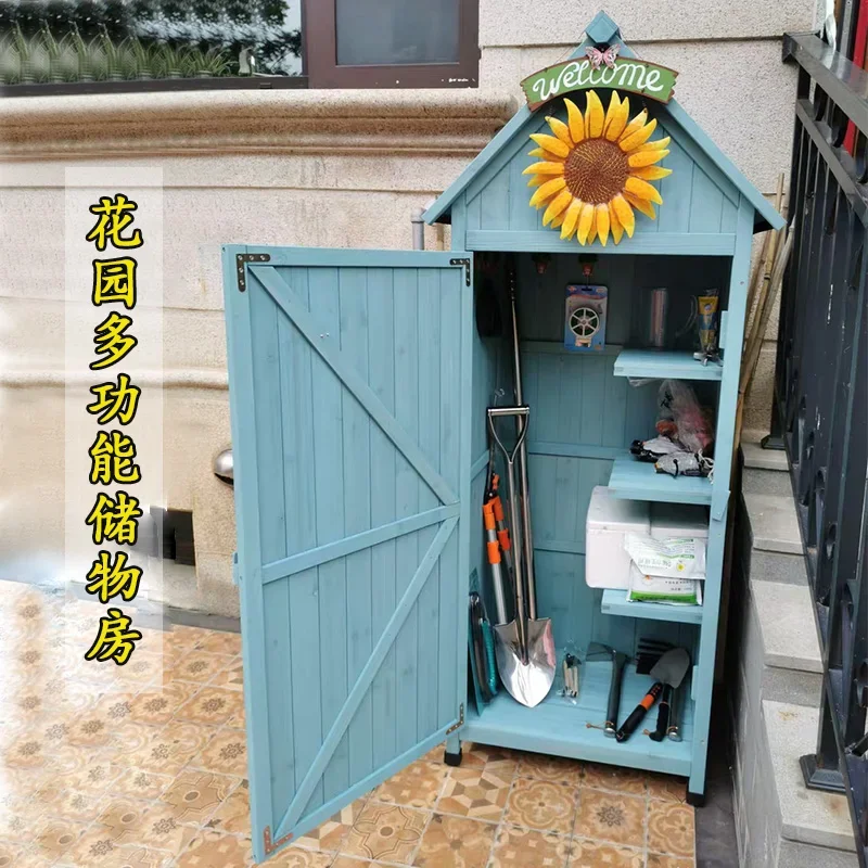 Outdoor storage courtyard solid wood tool cabinet