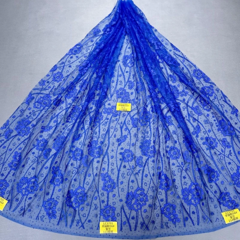 

Don't lose powder Royal Blue Patterned Wedding Dress Fabric with Mesh Gold Spray Lace 150cm Wedding Party Spray gold Tull fabric