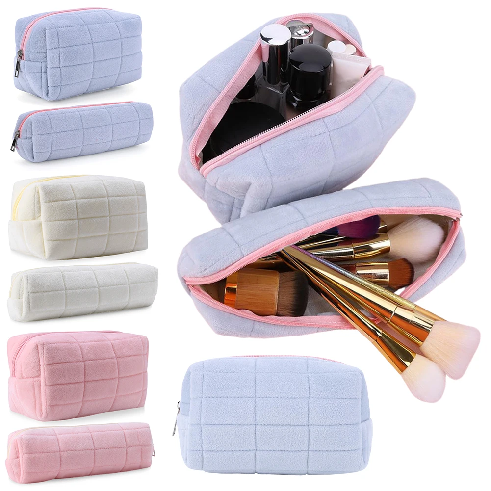 Soft Plush Makeup Pouch Travel Cosmetic Storage Bag with Zipper INS Make Up Organizer Container Travel Women Toiletry Cases