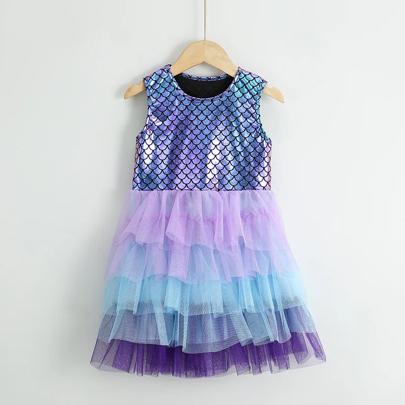 Kids Girl Princess Dress Flying Sleeve Mermaid Tutu Dress Baby Girl Birthday Summer Casual Children Clothing Toddle Vestidos