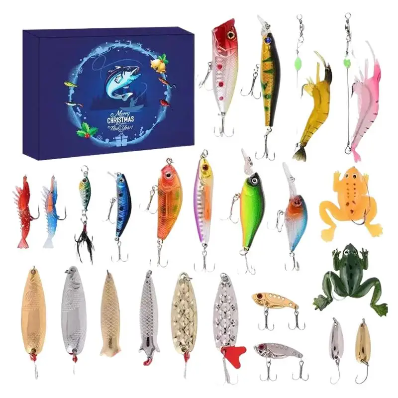 2024 Advent Calendar Fish Bait Christmas Calendars 24 Days Fishing Lure Countdown Calendar Christmas Fish Tackle Tools as gifts