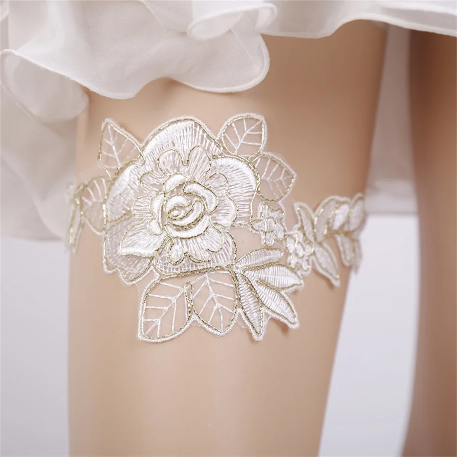 Efily Bridal Lace Garter Wedding Accessories Rhinestone Crystal Flower Embroidery Bride Garter Suspenders for Party Dresses Gift