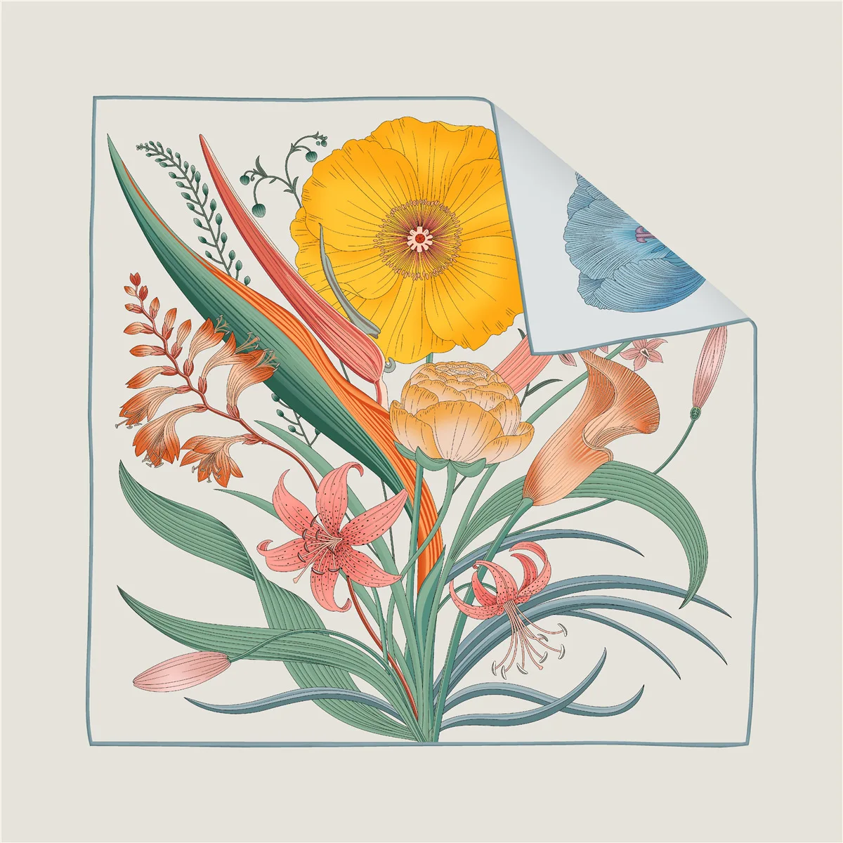 

Шарф-платок женский 90х90 см с двусторонним цветочным принтом, модный, с рисунком