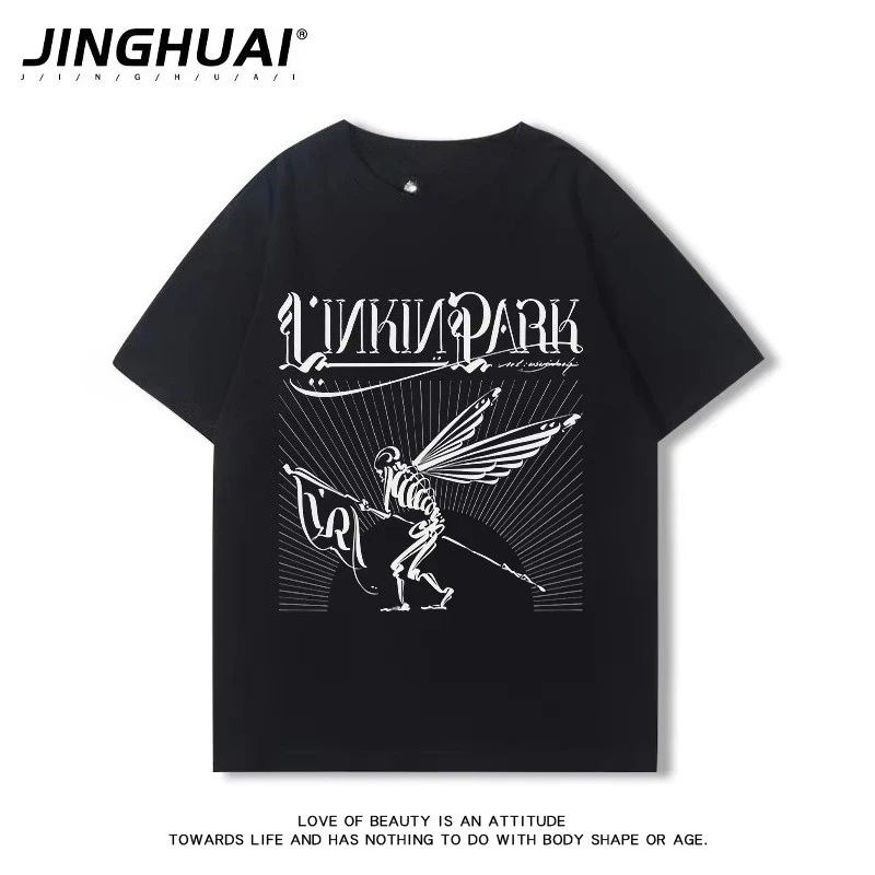 لينكين بارك لينكولن بارك باند الطرفية قصيرة الأكمام تي شيرت فضفاض خمر روك نصف كم ملابس كبيرة الحجم ملابس الصيف