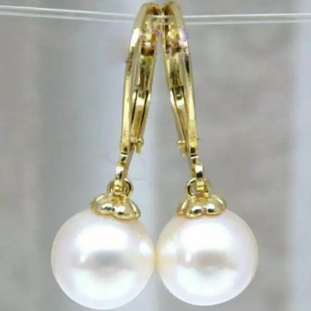 Beautiful AAA7-8 mm  8-9mm 9-10mm 10-11mm South Sea white round natural pearl earrings 14K gold