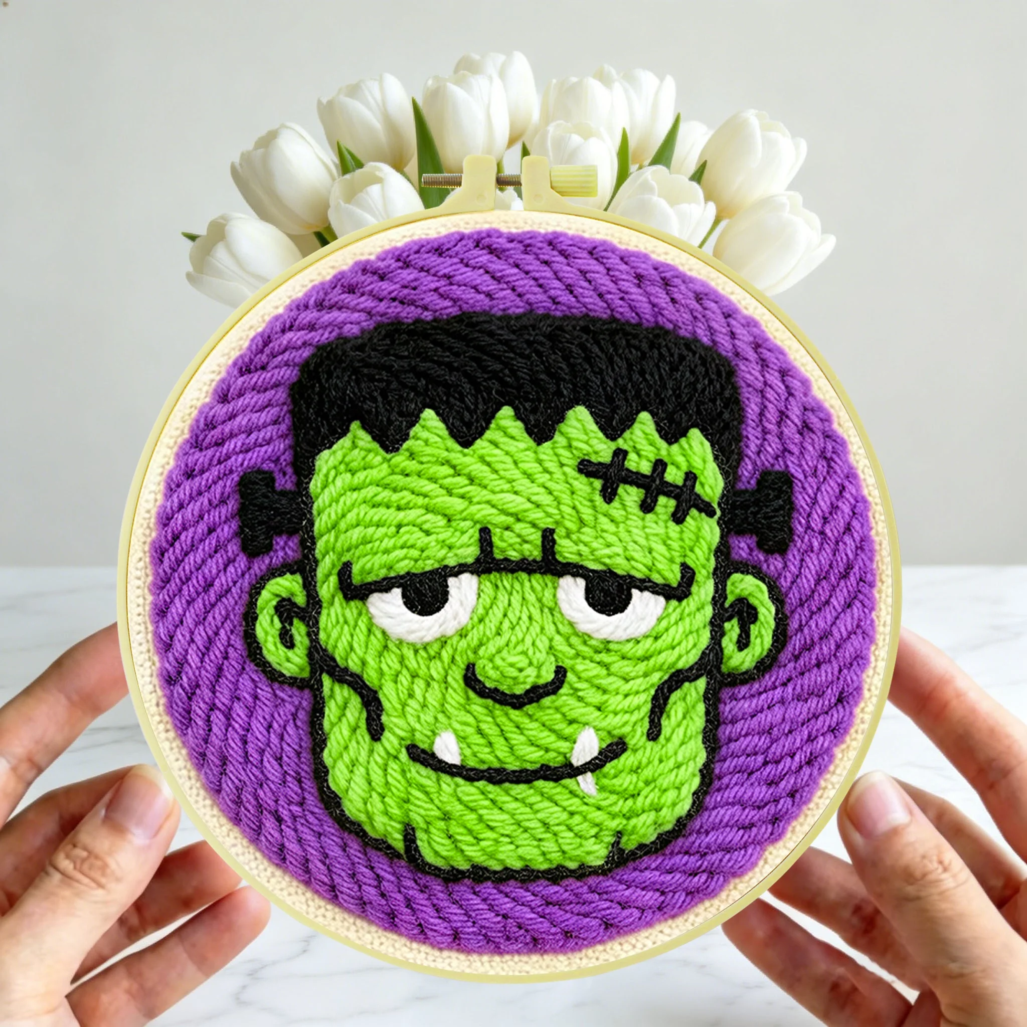 Halloween-Themen-Punch-Needle-Set 20x20cm 1 Stück Gruseliger Kürbis-Geist Stickerei-Set DIY-Bastelset für Heimdekoration und Süßes oder Saures Party – Detail 2