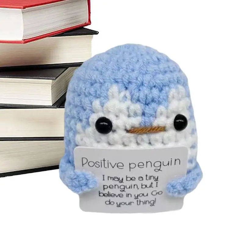 Positive Penguin Small Funny Penguin Crochet Cute Knitted Wool Animals Cheer Up Gifts Emotional Support Doll For Home Living