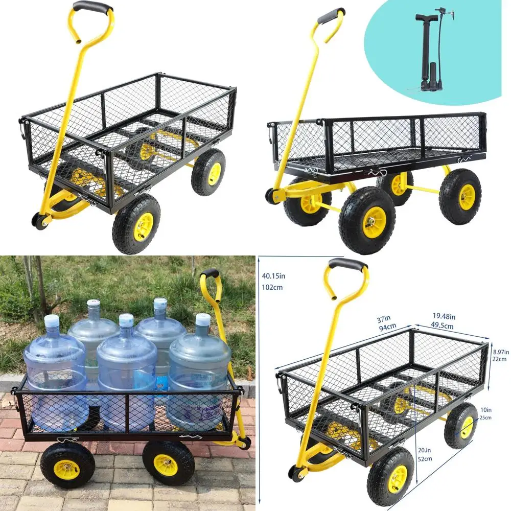 

Heavy-Duty Utility Metal Wagon with 400 lbs Capacity, Removable Steel Mesh Sides, and 180° Rotating Handle for Versatile Gardeni