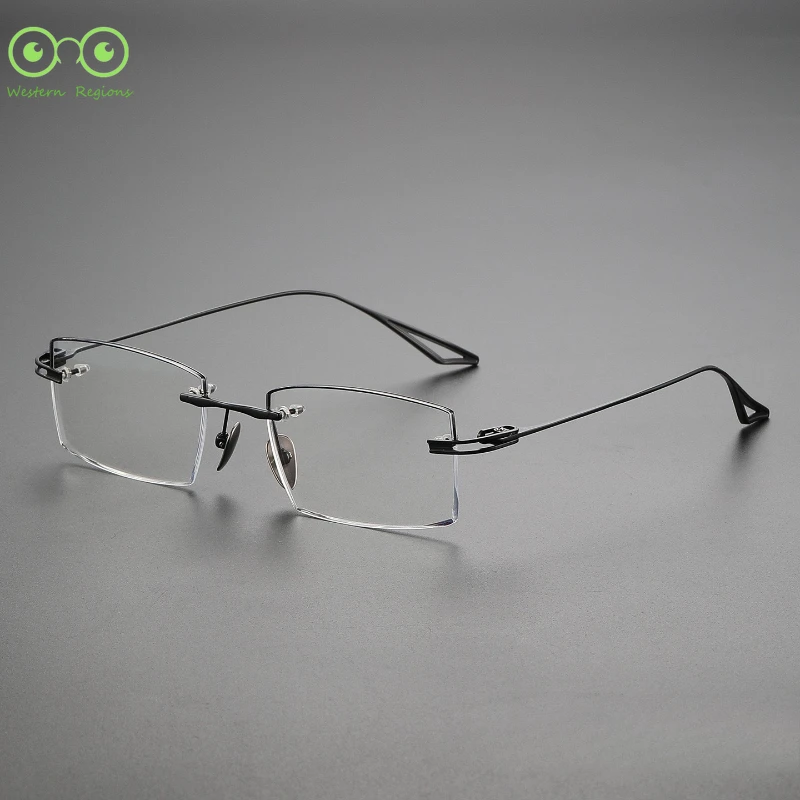 نظارات يابانية بسيطة من Blade Warrior مصنوعة من التيتانيوم الخالص باللون الأسود بدون إطار للرجال الذين يعانون من قصر النظر والاستجماتيزم والنمل