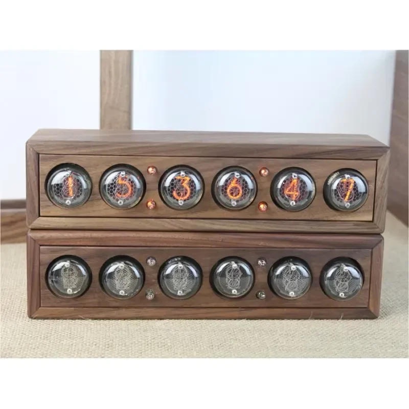 IN-4 Nixie Tube Clock Black Walnut Wood QS30 SZ8 Digital Display Retro DIY Kit with Remote Control Desktop Decor Gift