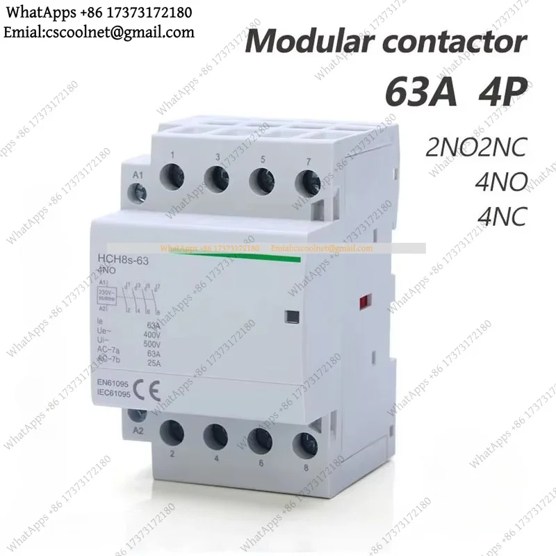 HCH8s-63 Modular Contactor 4P 63A 4NO 4NC 2NO2NC 380V 220V 110V 24V AC Din Rail Type 50/60Hz Electrical Accessories