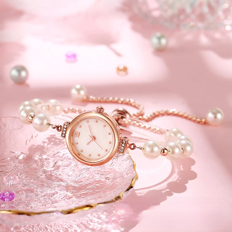 Fashion Round Women's Quartz Watch Crafted With Pearl Mother Of Pearl Dial Featuring Adjustable Strap Elegant Ladies Wristwatch