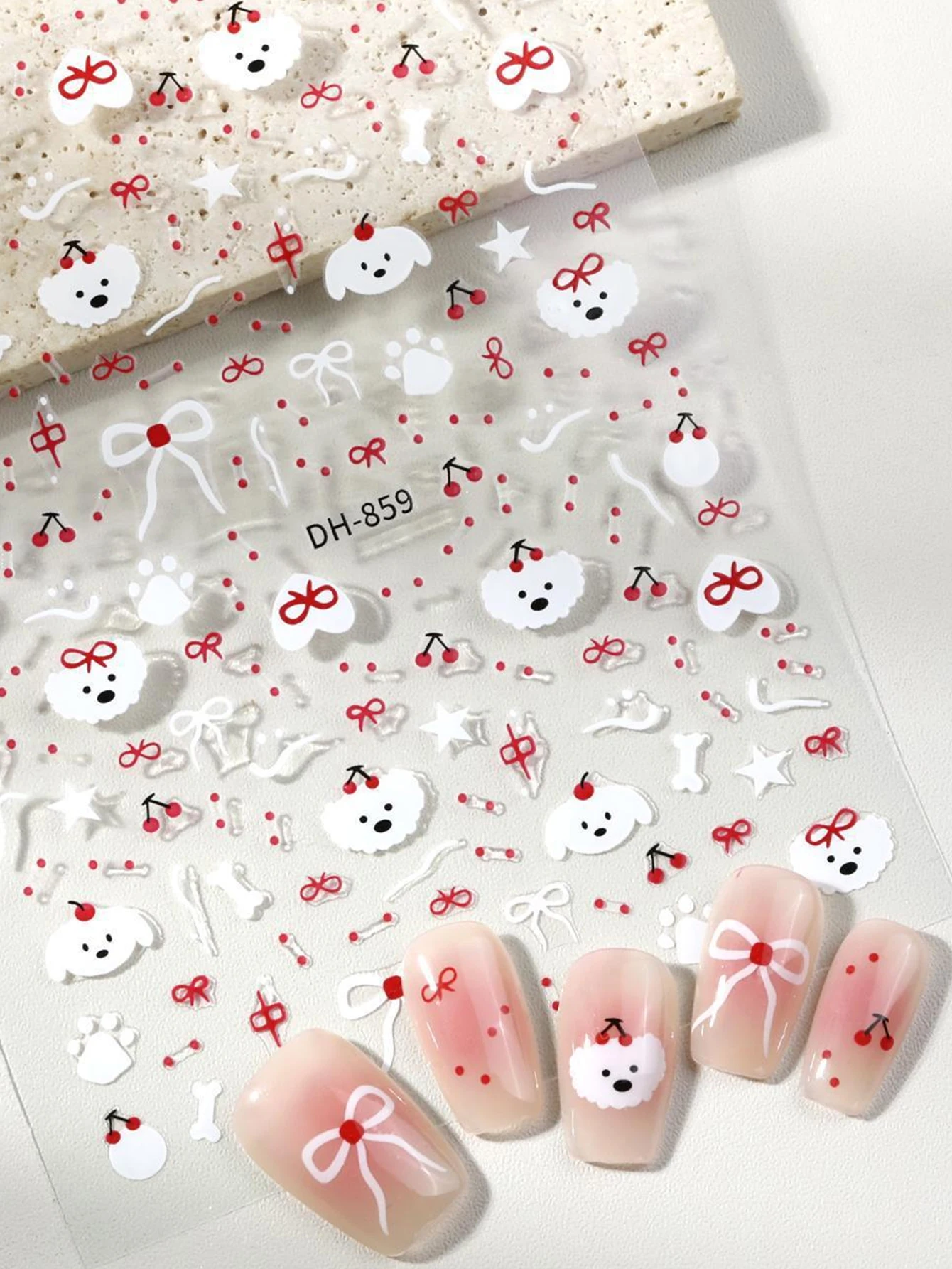 1/2 Cute Nail Stickers Diy Cherry Dog Pattern Nail Decoration Stickers Flat Tie Bow Decoration Waterproof And Durable