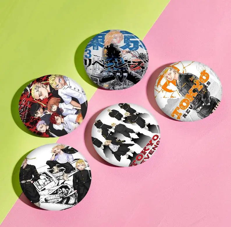 

Tokyo Avengers Anime Soft Button Pin Round Metal Badge Lapel Pin Parts Gift Friends Kid Jewelry