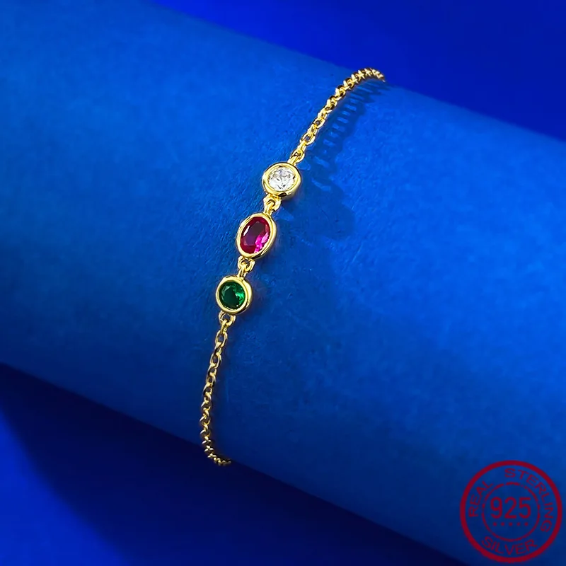 

Новый серебряный трехцветный браслет S925 с бриллиантами и пузырьками красного, зеленого и белого цвета, универсальный стиль и модный продвинутый дизайн