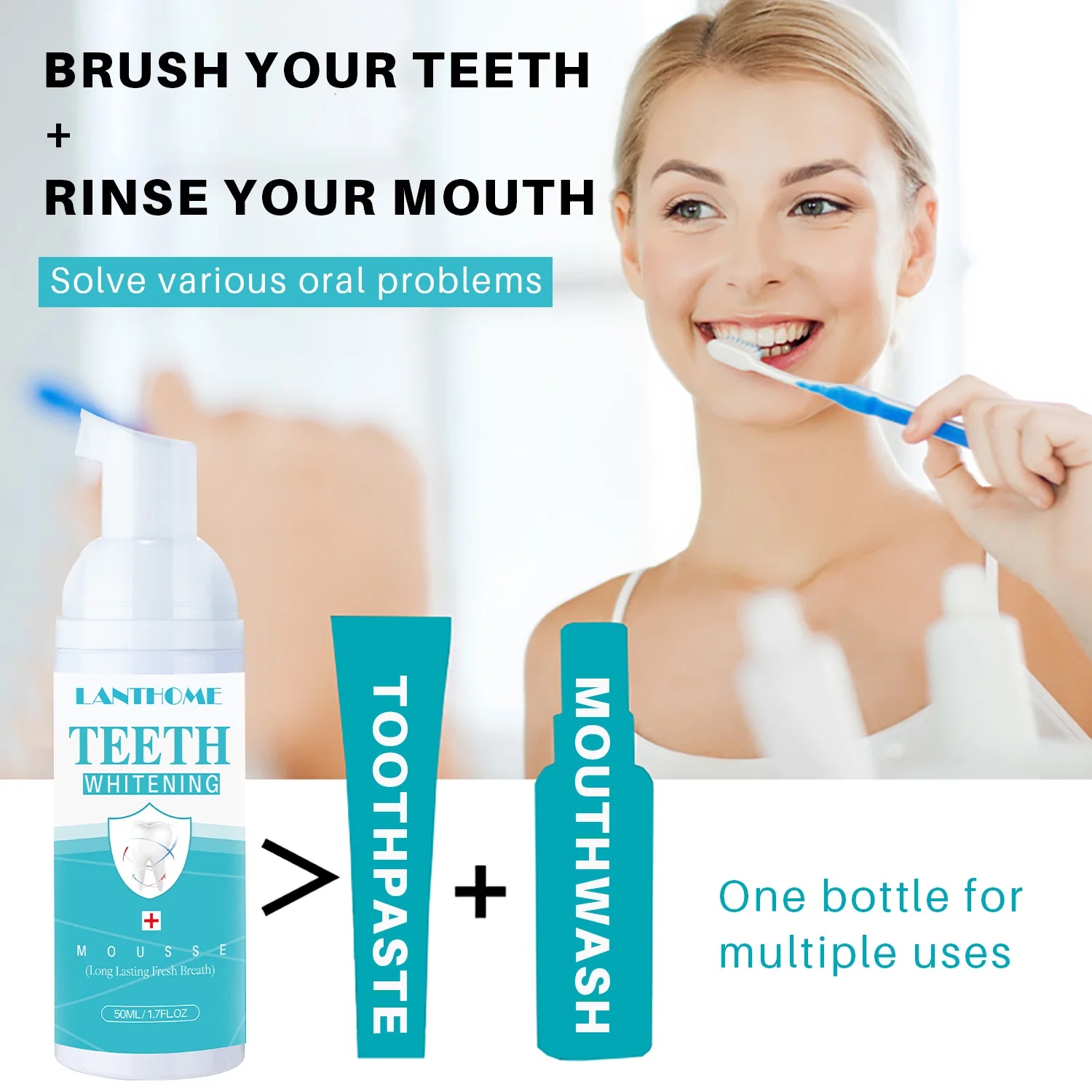 50ml Original Lanthome Professional Teeth Whitening Booster Mousse Tooth Stain Removal Toothpaste Cleaning Foam Repairs Gums