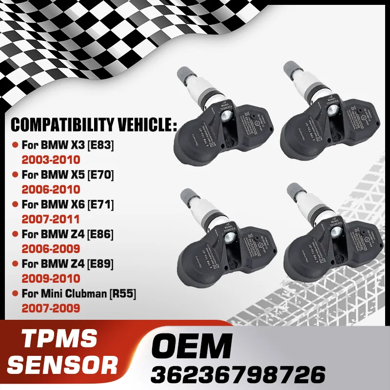 

1/4Pcs Tire Pressure Monitor Sensor TPMS For BMW X3 E83 BMW X5 E70 BMW X6 E71 BMW Z4 E86 BMW Z4 E89 Mini Clubman R55 36236798726