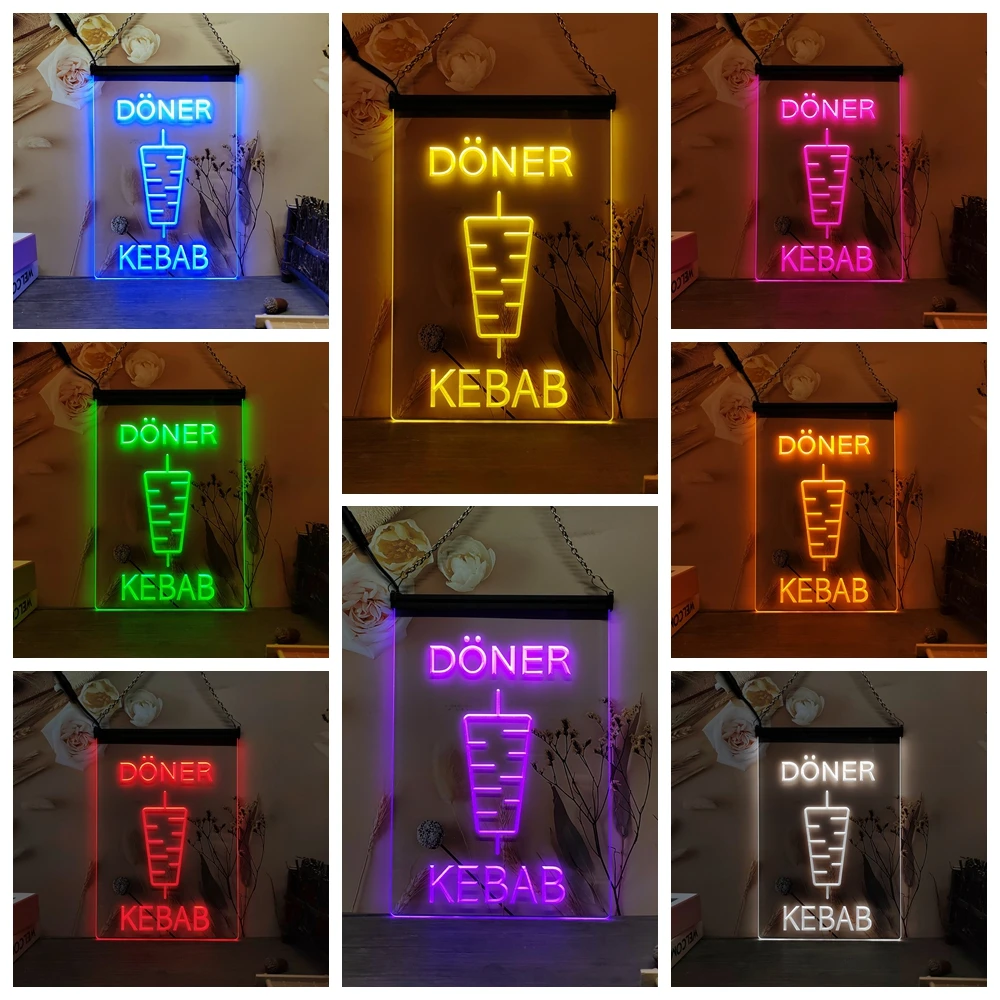 Doner Kebab Restaurant Caf Decoration Bar-Vintage LED Neon Sign-Posters,3DCarving,Wall,Home,Room,Bedroom,Office,Farmhouse Decor