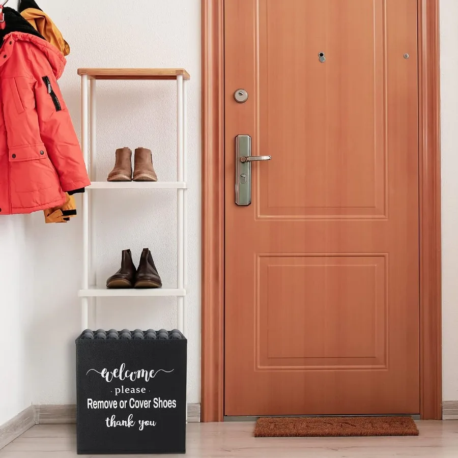 300 Pcs Black Disposable Waterproof Shoe Covers with 1 Pcs Indoor Foldable Storage Box for Home Entryway Kitchen Bathroom and C