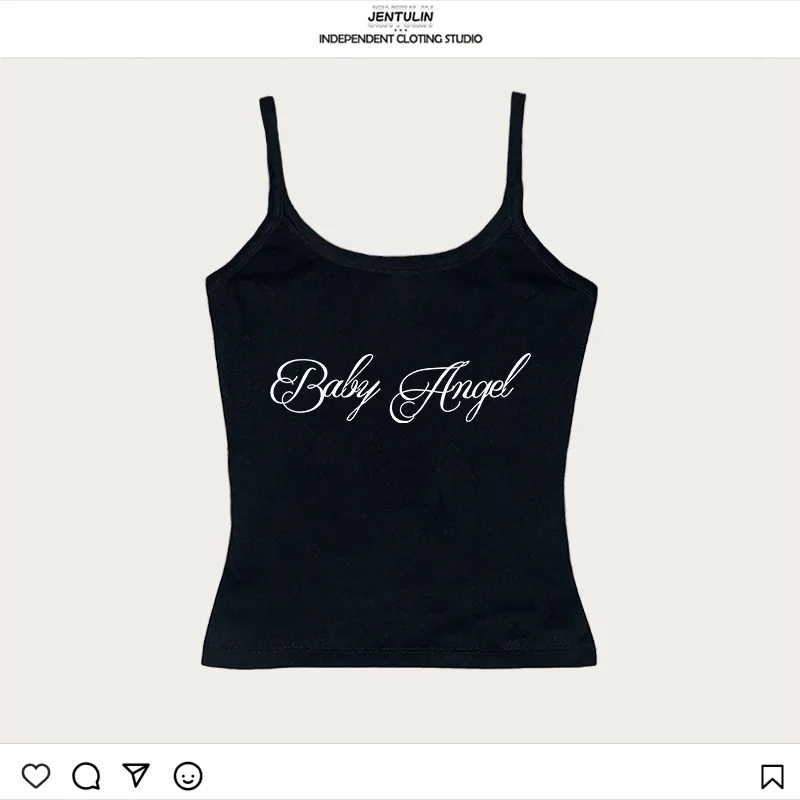 미적 고딕 펑크 베이비 티 빈티지 스트리트 여성 그래픽 프린트 그런지 티셔츠 Y2K 의류 귀여운 슬림 탱크탑 슬림 이모 캐미솔