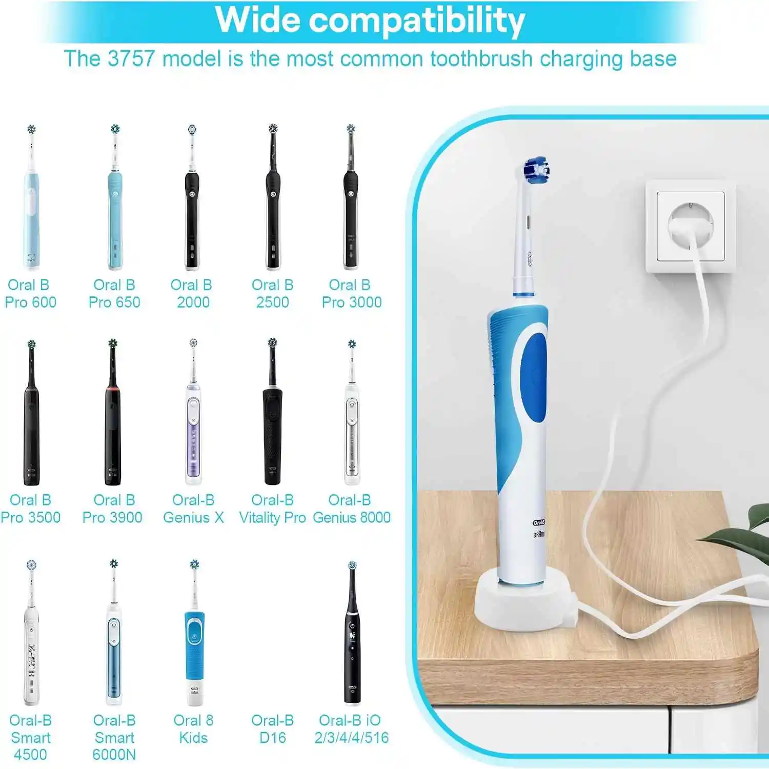 شاحن Brangdy مناسب لفرشاة الأسنان الكهربائية أورال بي سلسلة iO 3 4 5 6 1000/3000/5000/7000/7500 قاعدة شاحن حثي مقاوم للماء #3