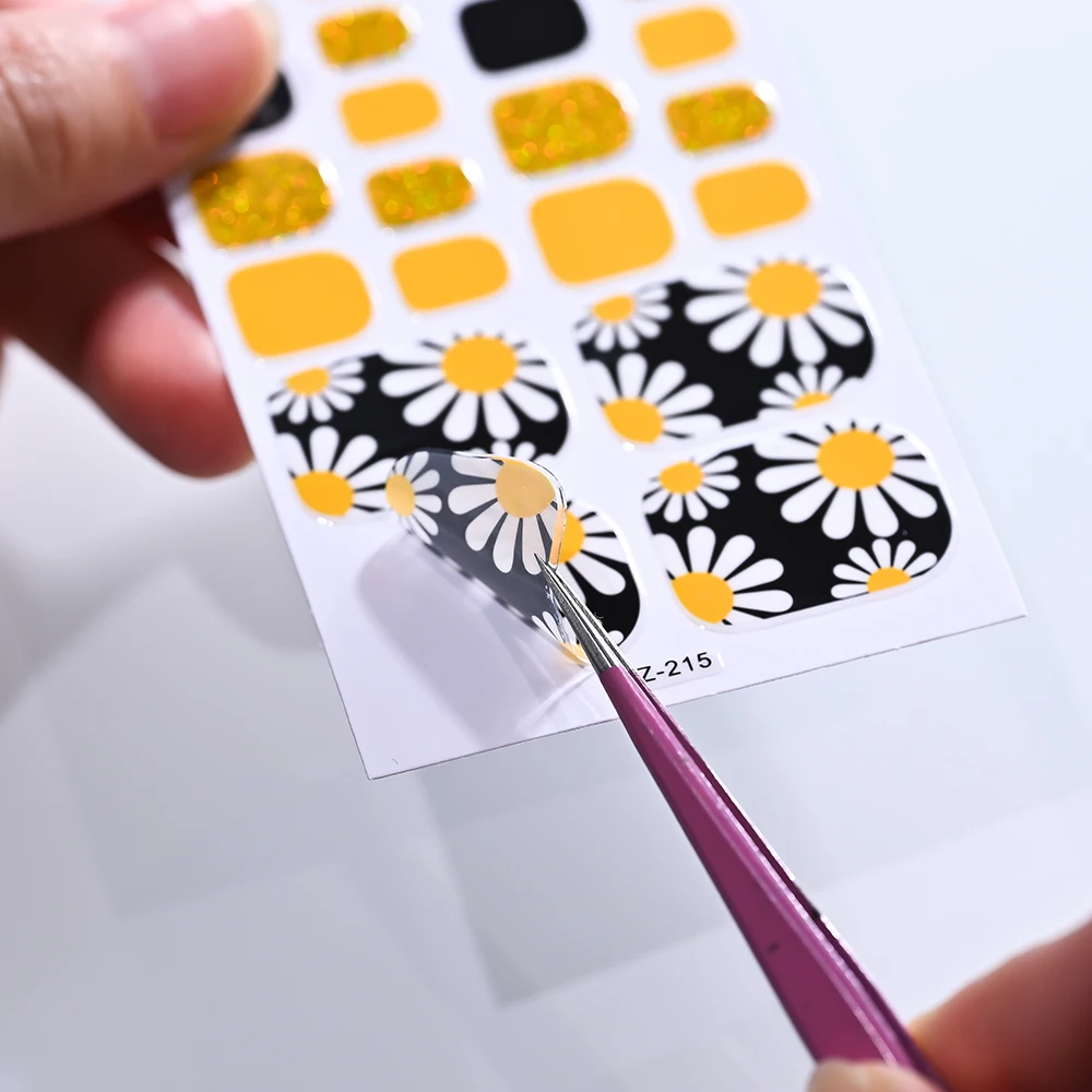 22tips Bakken Gratis Daisy Flower Teennagel Sticker Volledige dekking Teennagel Wraps Glitter Teennagellak Strips DIY Bloemen Voetstickers