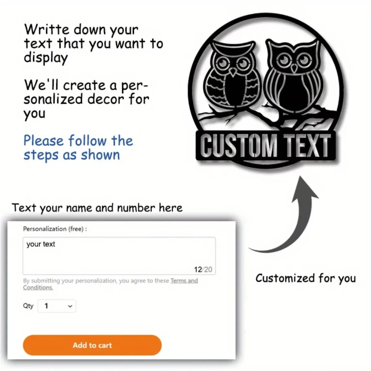 ديكور حائط على شكل بومة معدنية عتيقة مخصصة - قطعة بيان غير كهربائية خالية من الريش لجميع المناسبات المنزلية #4
