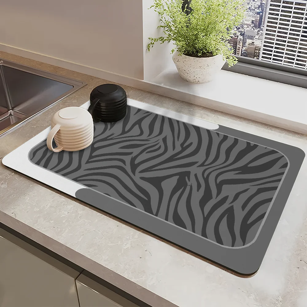 

Fashion Tiger Stripes Draining Pad Drying Mat For Kitchen Bar Coffee Dishes Rubber Quick Drying Water Absorbent Anti-slip Mat