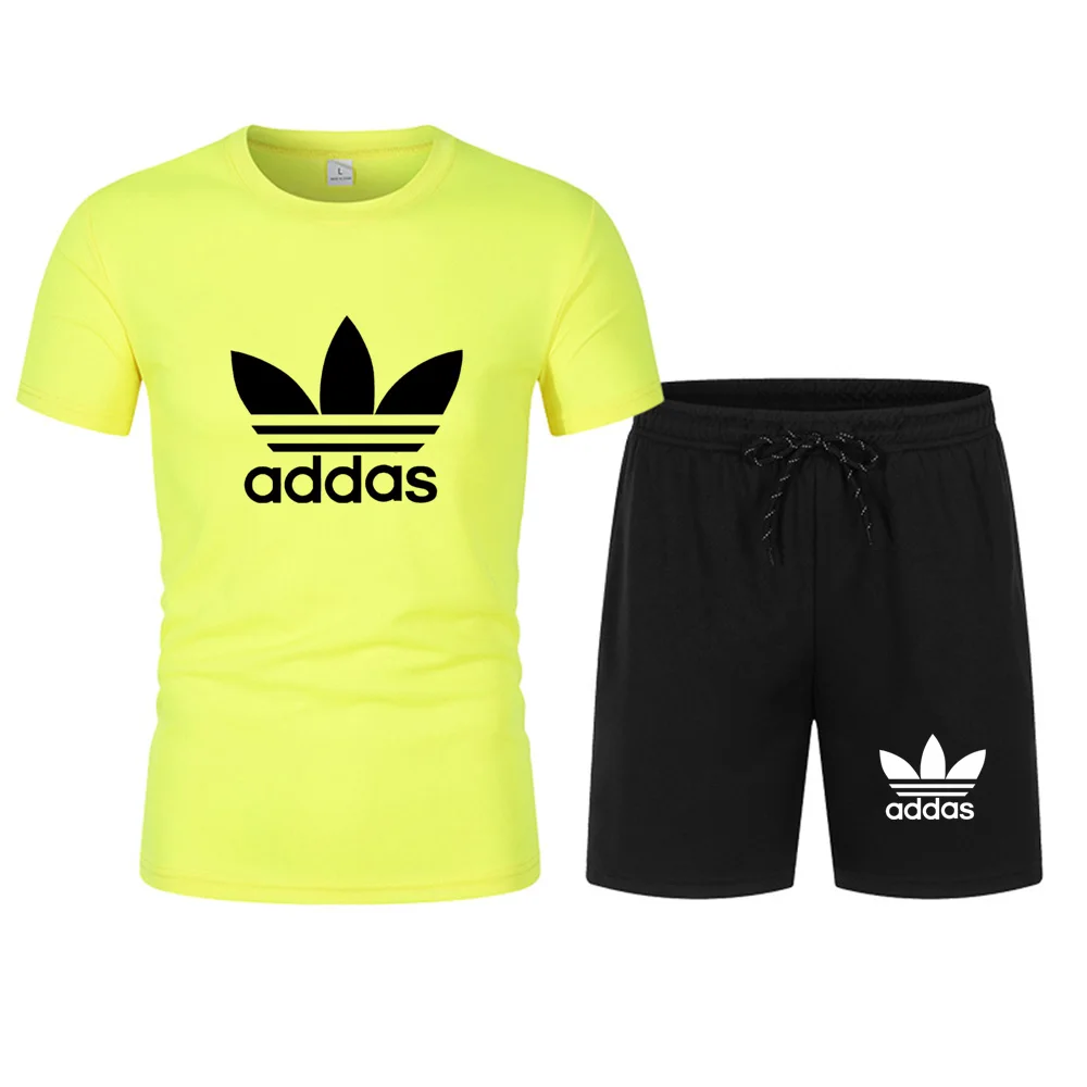 Men's Fashion T-shirt sets Printed Running Training Fitness Set Shorts Casual Elastic Mesh Breathable Two-piece sets LSummer