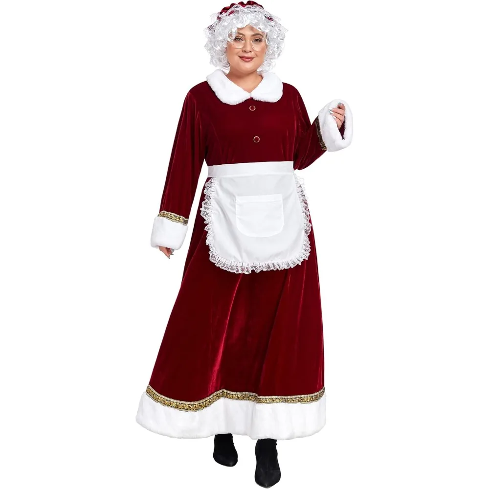 

Mrs Claus Costume for Women Santa Dress Adult 5PCS Plus Size Velvet Christmas Outfit