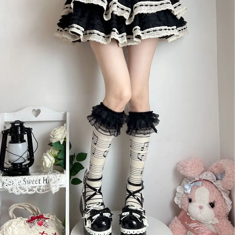 

Летние женские готические короткие носки со скелетом в стиле Лолиты, милые кавайные носки до середины икры для девочек, черные кружевные персонализированные забавные длинные носки Y2K