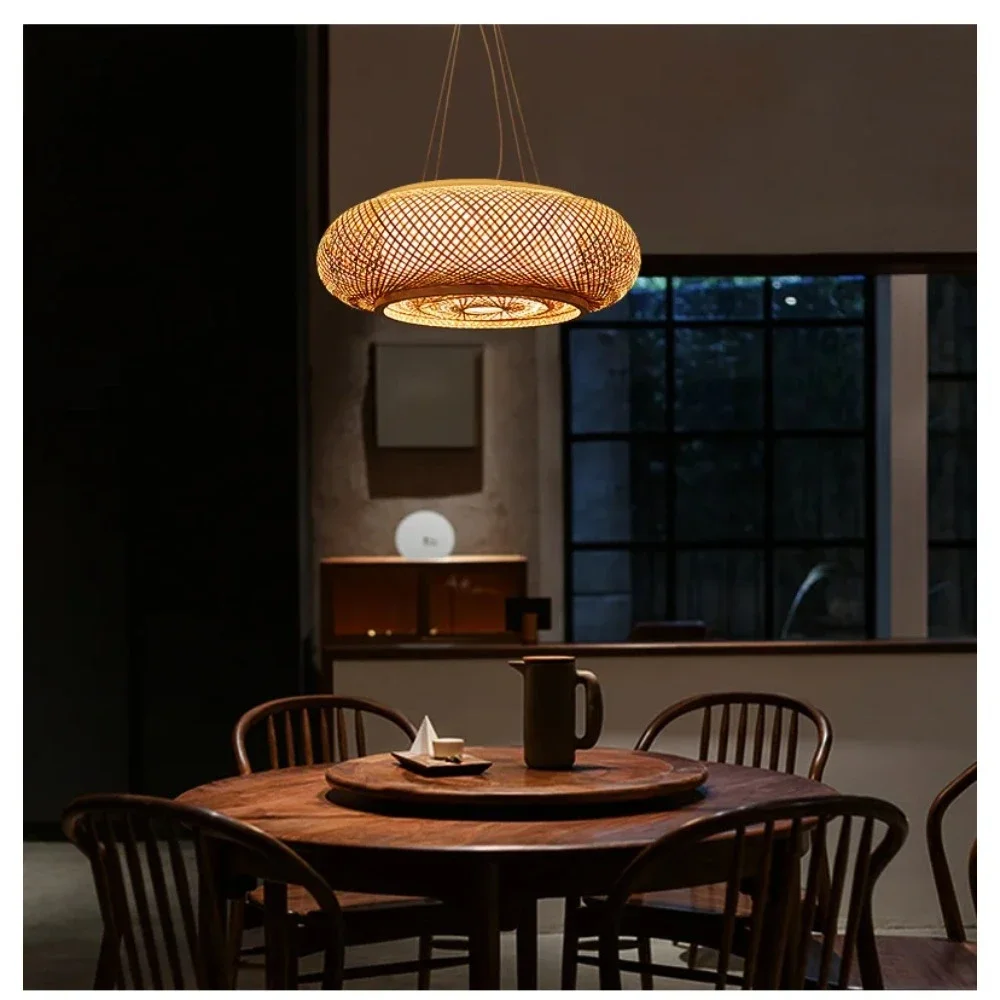 Durchmesser 50/60 cm Bambus-Pendelleuchte, Schirm, Rattan, Korbgeflecht, Deckenleuchte, Kunst, hängender Kronleuchter, Restaurant, Zuhause, Raumdekoration, Glanz