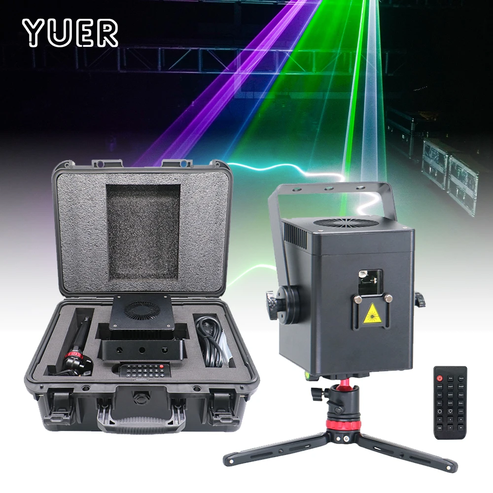 

Лазерный проектор YUER 6W с питанием от аккумулятора, полноцветный, с управлением через Bluetooth-приложение, анимация 30KPPS, DMX512, для дискотек, клубов, свадеб, сценических эффектов