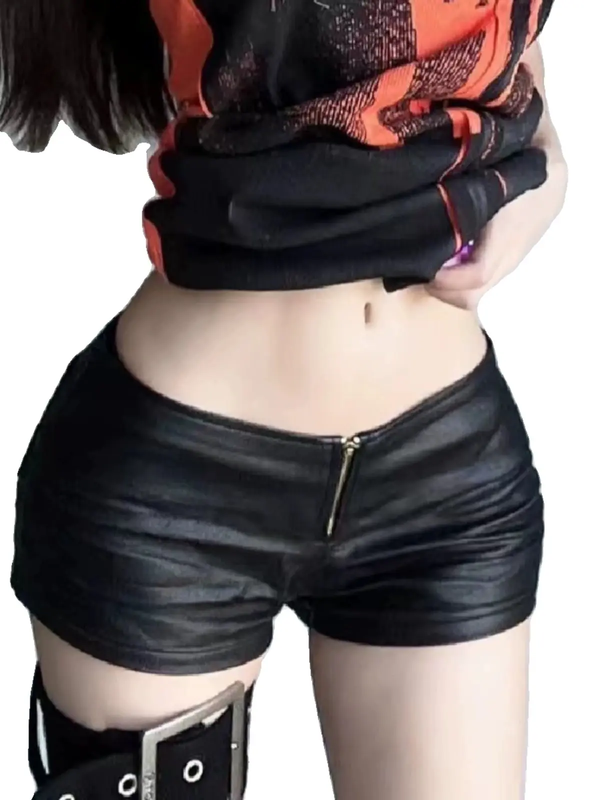 Frauen Schwarz Gothic Y2k Gyaru Emo Leder Shorts Nachtclub Micro Hot Booty Hosen Dj Club Party Sexy Low Rise Mini Strand Shorts