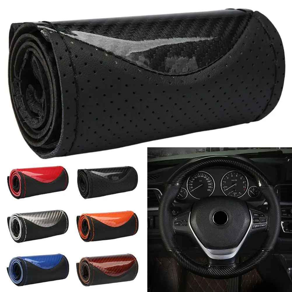 

Carbon Fiber Car Steering Wheel Cover Sew Diy Hand Stitch Pu Leather Protector Braiding Cover For Steering Wheel B0g4